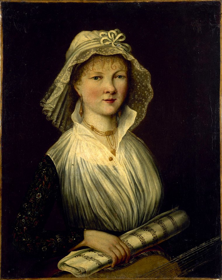 Anonymous - Portrait de femme tenant un rouleau de musique, dite Mme Courcier (1796). - P1612 - Musée Carnavalet