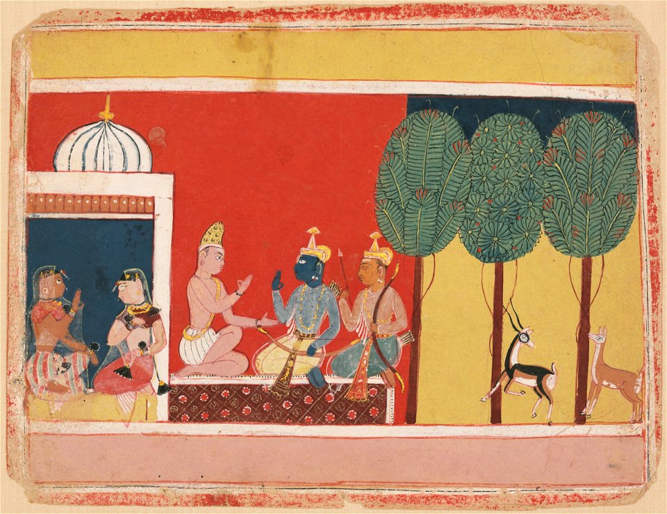 Anonymous - Rama and Lakshmana Converse with Atri at His Ashram While Sita Talks to his Wife, Anasuya, from a Ramayana series - 1995.69 - Arthur M. Sackler Museum