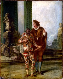 Anonymous - Scène de la comédie italienne , Arlequin et Ricoboni, vers 1720 - P124 - Musée Carnavalet