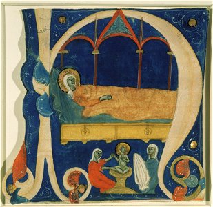 Anonymous - The Birth of the Infant Christ and Mary Lying on a Bed - 1940-15 - Albright–Knox Art Gallery. Free illustration for personal and commercial use.