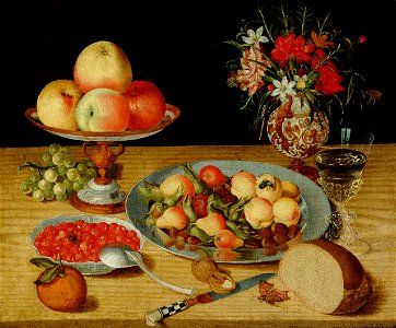Anonymous - Stilleben mit Früchten, Weinglas und Blumenvase - GG 9081 - Kunsthistorisches Museum