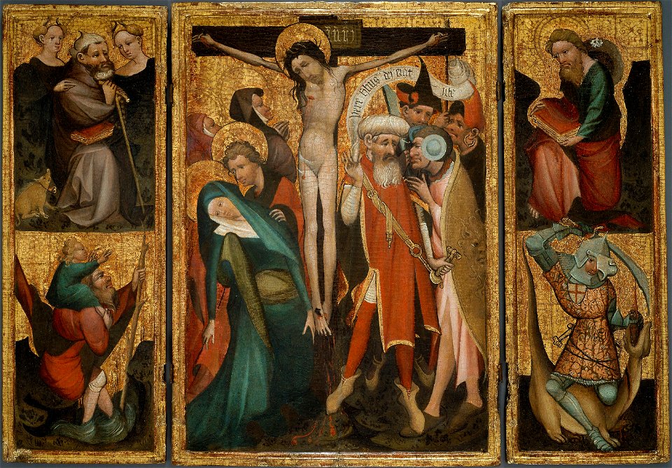 Anonymous - Triptych of the Crucifixion with Saints Anthony, Christopher, James and George - 1947.394 - Art Institute of Chicago