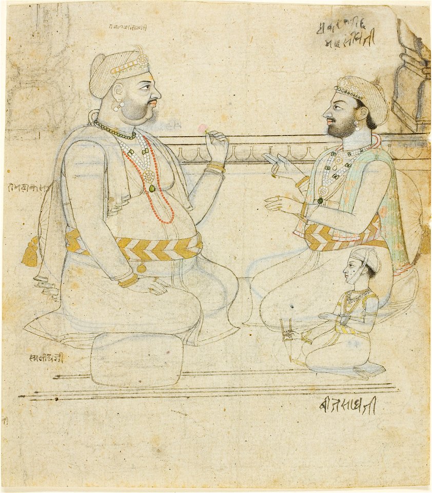 Anonymous - Two Rajput Noblemen with a Child - 1983.633 - Art Institute of Chicago
