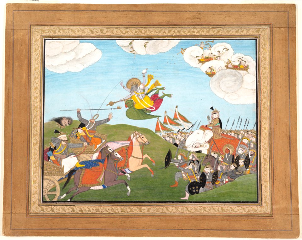 Anonymous - Vishnu as Varaha, the Boar Avatar, Slays Banasur, A Demon General, Page from an Unknown Manuscript - 1974.221 - Metropolitan Museum of Art