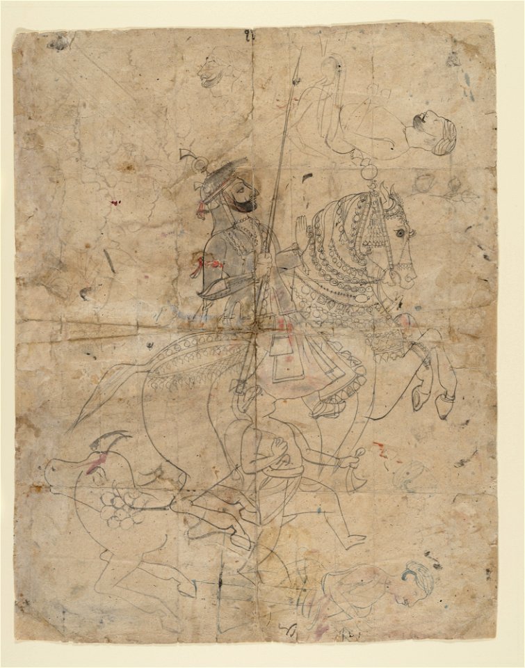 Anonymous - Worship of Brijnathji and Svamini (recto), Equestrian Portrait (verso) - 2008.359.44 - Metropolitan Museum of Art