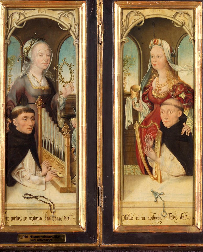 Anonymous - Zwei Flügel eines Altärchens, links ein orgelspielender Dominikanermönch mit weiblicher Heiligen, re - GG 956 - Kunsthistorisches Museum