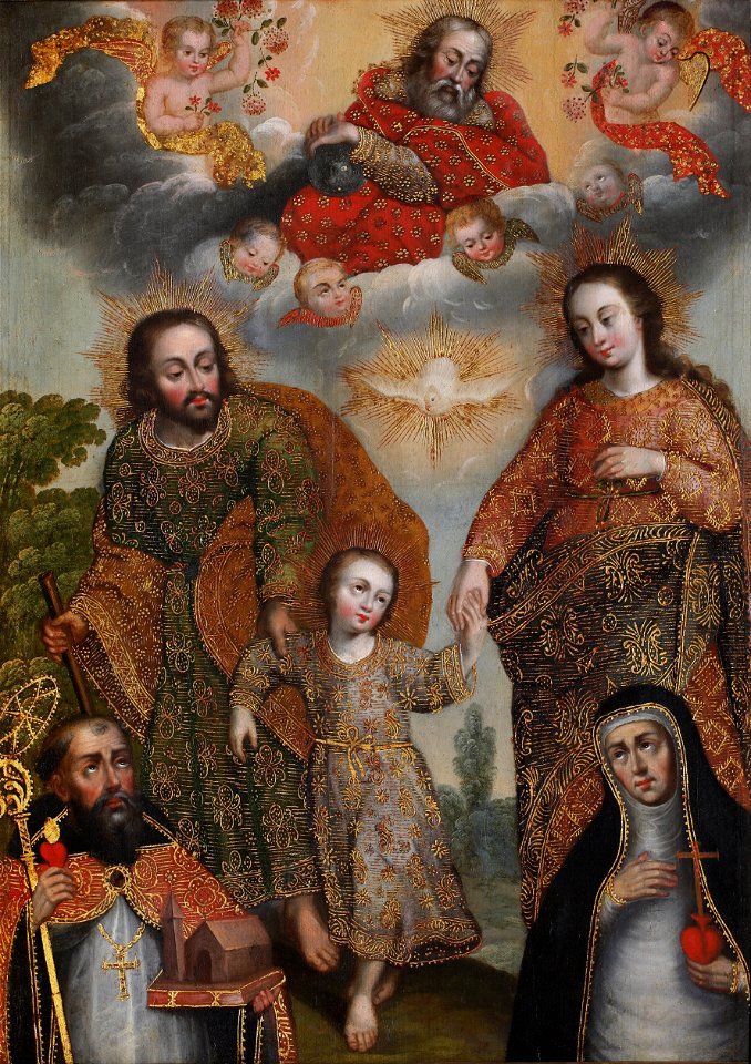 Anonymous Cusco School - Double Trinity with Saint Augustine and Saint Catherine of Siena - Google Art Project