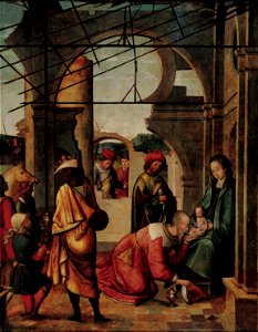 Anonymous follower of Juan de Borgoña - The Adoration of the Magi - Google Art Project. Free illustration for personal and commercial use.