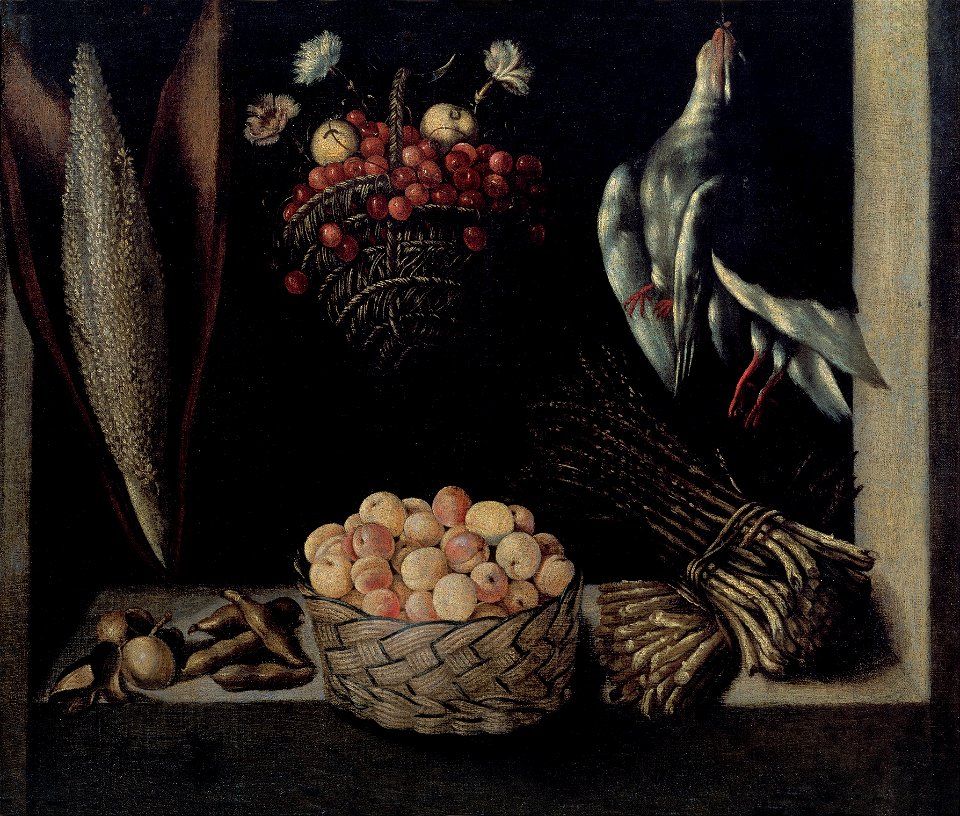 Anonymous Madrid Painter - Fruit Dish with a Basket of Cherries and a Basket of Apricots - Google Art Project