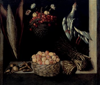 Anonymous Madrid Painter - Fruit Dish with a Basket of Cherries and a Basket of Apricots - Google Art Project