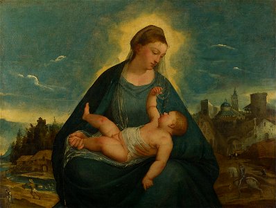 Attributed to Bernardino da Asola - The Madonna and Child - Google Art Project. Free illustration for personal and commercial use.
