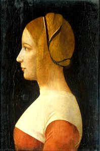 Ambrogio de Predis - young blonde woman facing left. Free illustration for personal and commercial use.