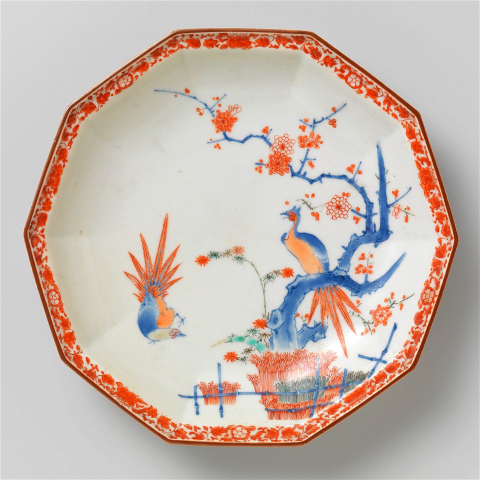 Bord met hekwerk, bamboe, prunus en twee fazanten-Rijksmuseum AK-RBK-14808-B