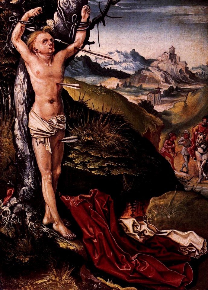 16th-century unknown painters - Martyrdom of St Sebastian (left panel) - WGA23783