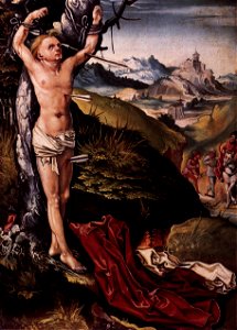 16th-century unknown painters - Martyrdom of St Sebastian (left panel) - WGA23783