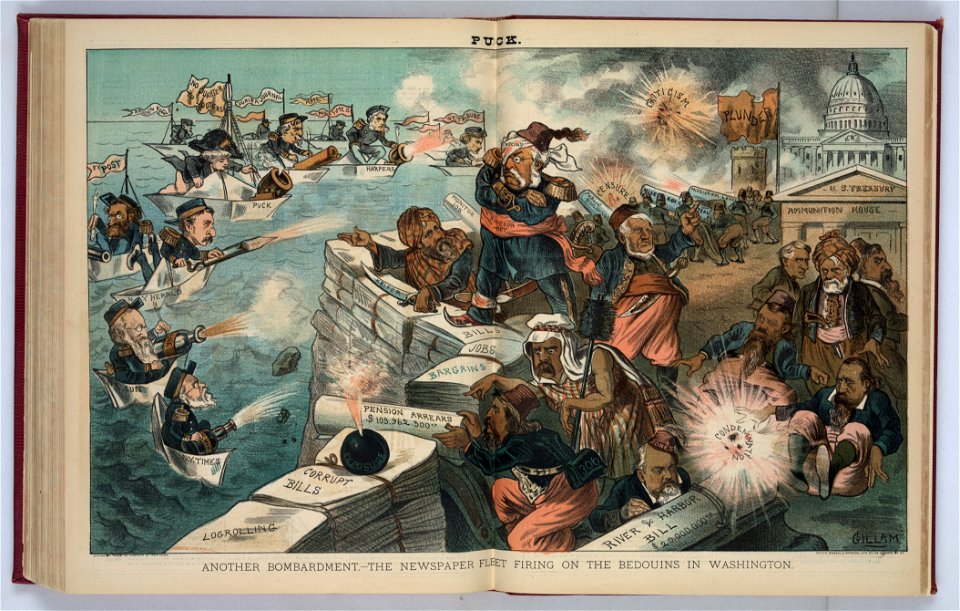 Another bombardment - the newspaper fleet firing on the Bedouins in Washington - Gillam. LCCN2012647232