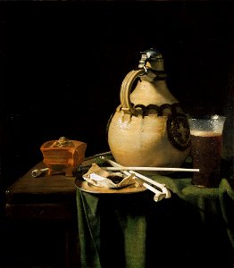 Pieter van Anraadt - Jug, Glass of Beer, and Pipes on a Table - 1658