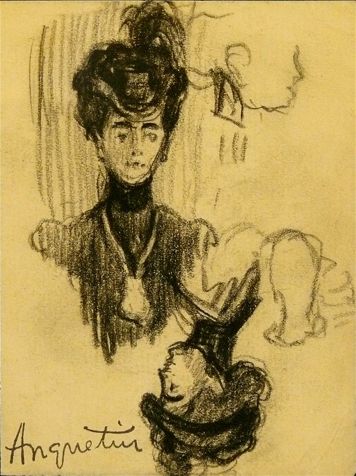 Anquetin L - Charcoal - Etude d'élégante, face et profil - 8.5x11cm