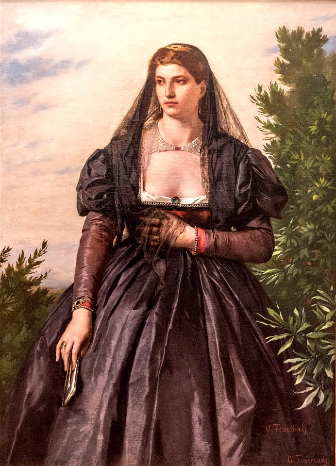 Anselm Feuerbach, Bildnis einer Römerin vor einem Kirschlorbeer, gegen 1860, MGS-20160312-001
