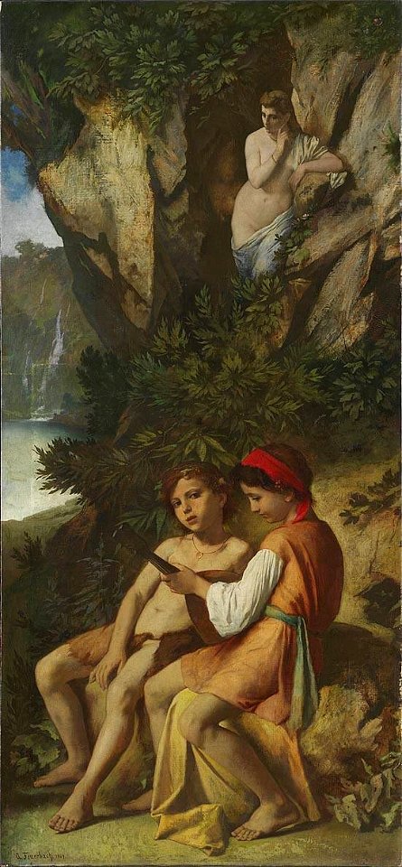 Anselm-feuerbach-musizierende-kinder-von-einer-nymphe-belauscht