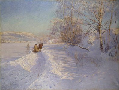 Anshelm Schultzberg - A Winter Morning after a Snowfall in Dalarna - NM 1452 - Nationalmuseum. Free illustration for personal and commercial use.