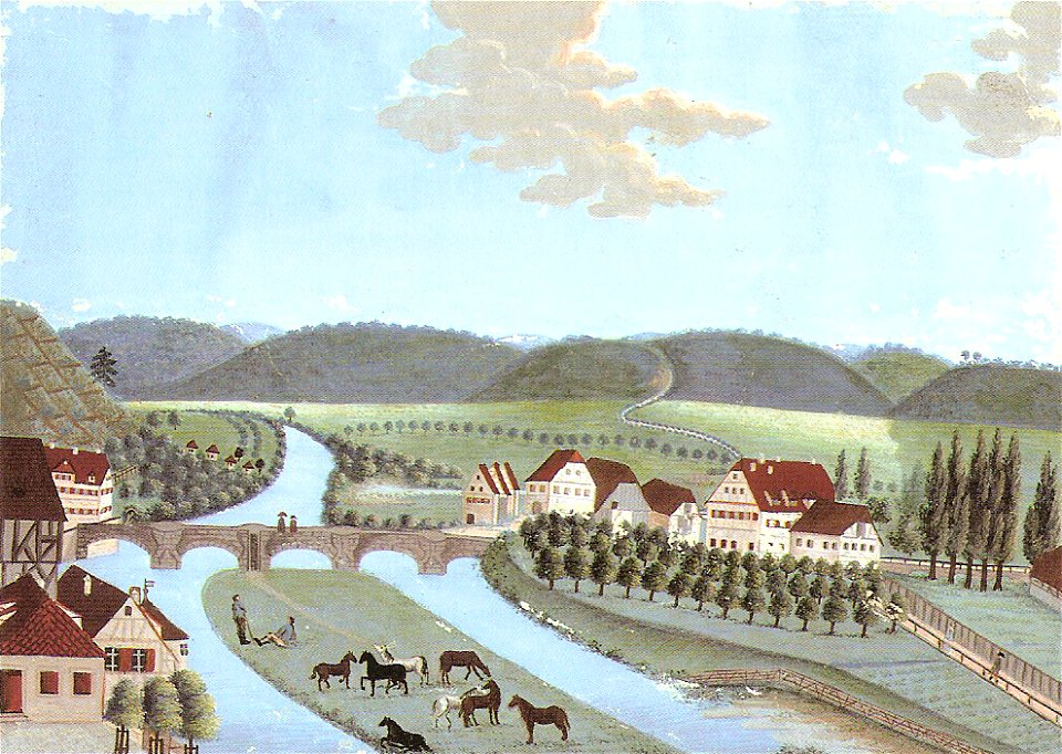 Ansicht der Eberhardsbrücke von Westen (Gouache ca1830 Inv.1499 SW023)