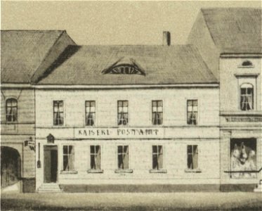 Ansichten preussischer Städte- Dobrilugk-Kirchhain. Das Kaiserl. Postamt in Kirchhain. Ehregott Zschille 1891 (Alter Fritz)
