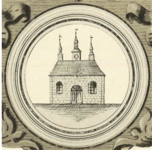 Ansichten preussischer Städte- Dobrilugk-Kirchhain. Stadt-Wappen (Siegel) zu Kirchhain. Ehregott Zschille 1891 (Alter Fritz)