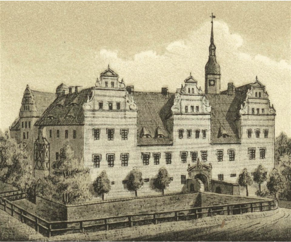 Ansichten preussischer Städte- Dobrilugk-Kirchhain. Das Schloss zu Dobrilugk. Ehregott Zschille 1891 (Alter Fritz)