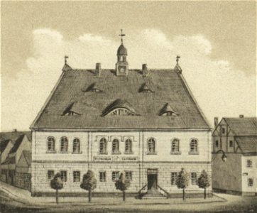 Ansichten preussischer Städte- Dobrilugk-Kirchhain. Das Rathaus zu Kirchhain. Ehregott Zschille 1891 (Alter Fritz)