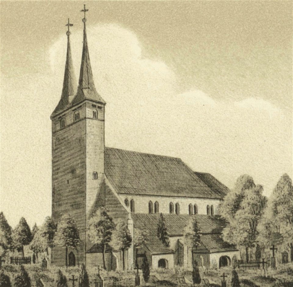 Ansichten preussischer Städte- Dobrilugk-Kirchhain. Die Kirche in Kirchhain. Ehregott Zschille 1891 (Alter Fritz)