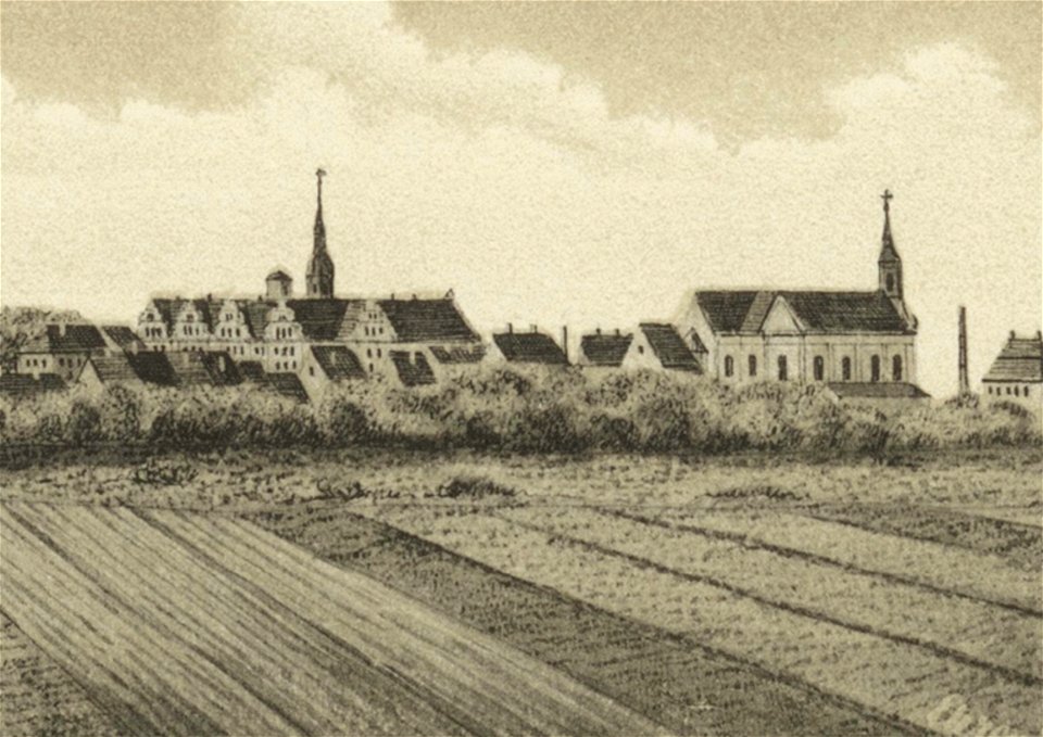 Ansichten preussischer Städte- Dobrilugk-Kirchhain. Dobrilugk, Ausschnitt Klosteranlage. Ehregott Zschille 1891 (Alter Fritz)