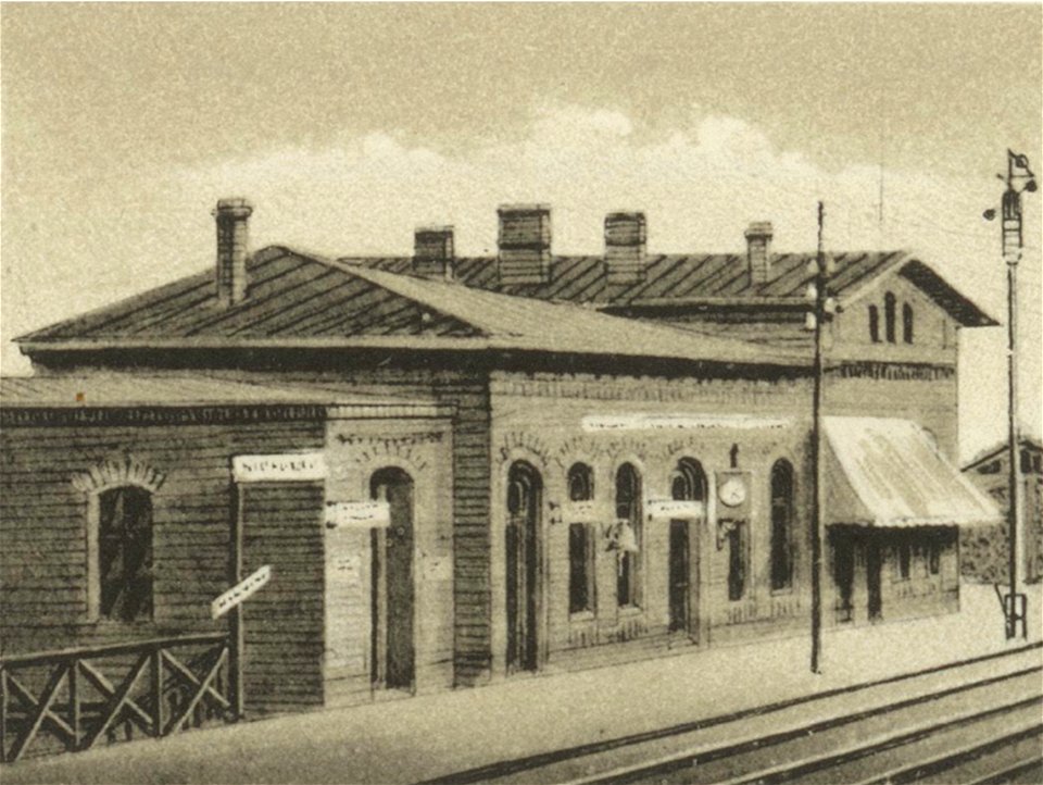 Ansichten preussischer Städte- Dobrilugk-Kirchhain. Bahnhof (Empfangsgebäude) zu Dobrilugk-Kirchhain. Ehregott Zschille 1891 (Alter Fritz)