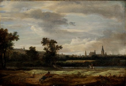 Anthonie van Borssom - Landscape with a View Towards a Town - DEP1 - Statens Museum for Kunst. Free illustration for personal and commercial use.