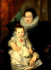 Anthonis van Dyck - Portrait of Maria Clarisse, Wife of Jan van den Wouwer, with her child. Free illustration for personal and commercial use.