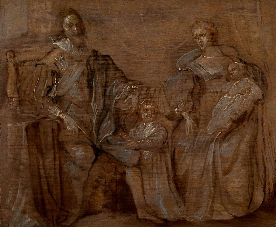 Anthony van Dyck (1599-1641) - Sketch of Charles I and Queen Henrietta Maria with their two eldest children, Prince Charles and Princess Mary - RCIN 408584 - Royal Collection