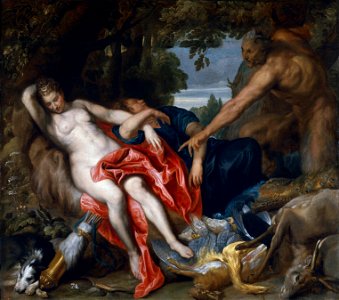 Anthony van Dyck (Circle of)- Diana y una ninfa sorprendidas por un sátiro, 1622-1627