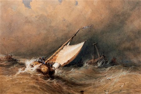 Anthony Vandyke Copley Fielding - Fielding-K07781 - Leaving the harbour on a stormy day