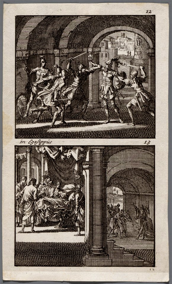 Antigonus wordt op bevel van zijn broer Aristobulus in een gewelf gedood, Sterfbed van koning Aristobulus, objectnr A 48110