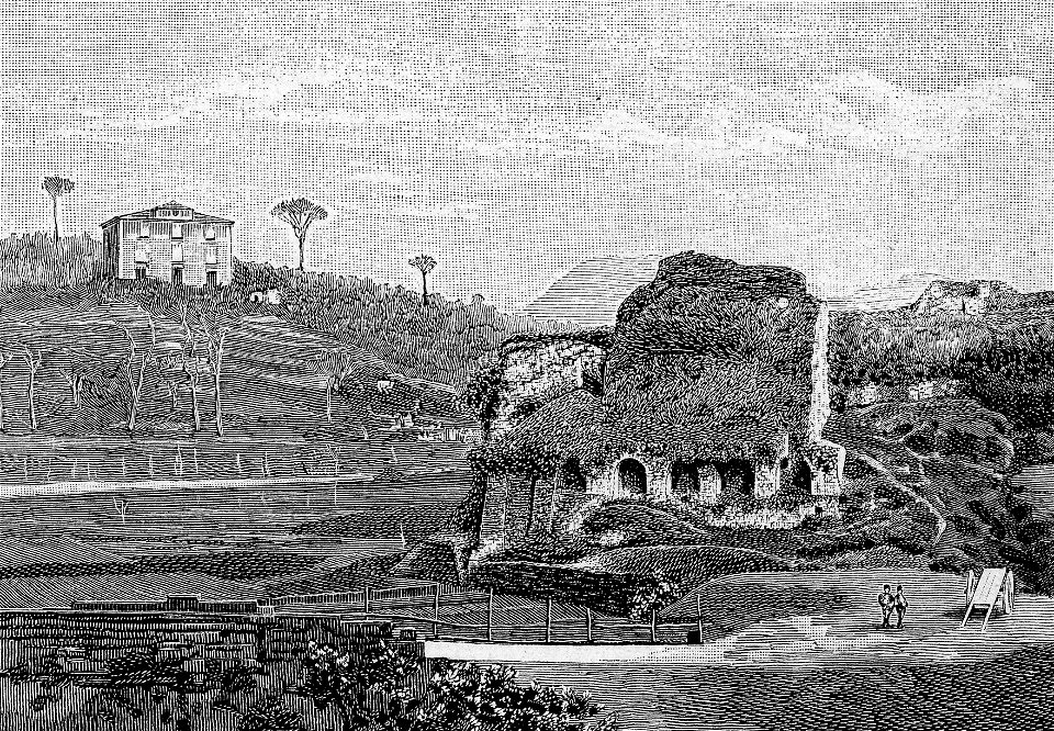 Antico castello dei principi di Avellino, visto dalla città (xilografia)