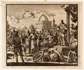 Antiochus Epiphanes probeert een moeder en 7 zonen over te halen om zwijnevlees te eten, objectnr A 47878