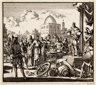 Antiochus Epiphanes probeert een moeder en 7 zonen over te halen om zwijnevlees te eten, objectnr A 48231
