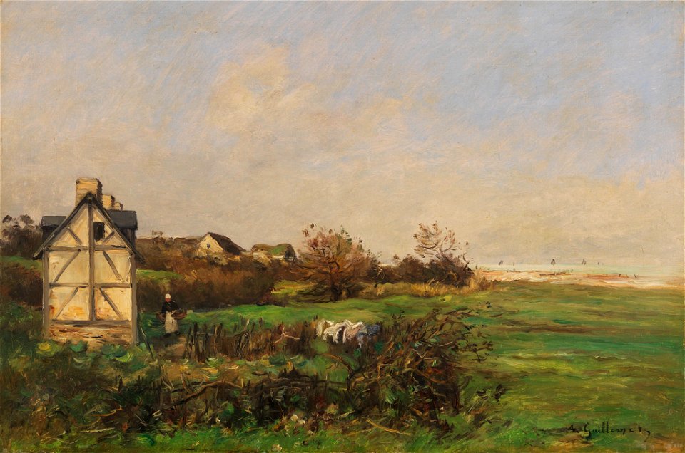 Antoine Guillemet Landschaft mit Fachwerkhaus