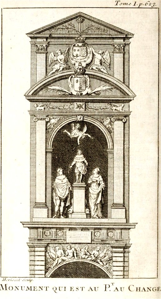 Antoine Hérisset-Description de Paris de Versailles-Piganiol -Monument au Pont au Change