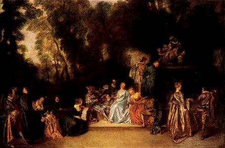 Antoine Watteau - Party in the Open Air - WGA25480. Free illustration for personal and commercial use.