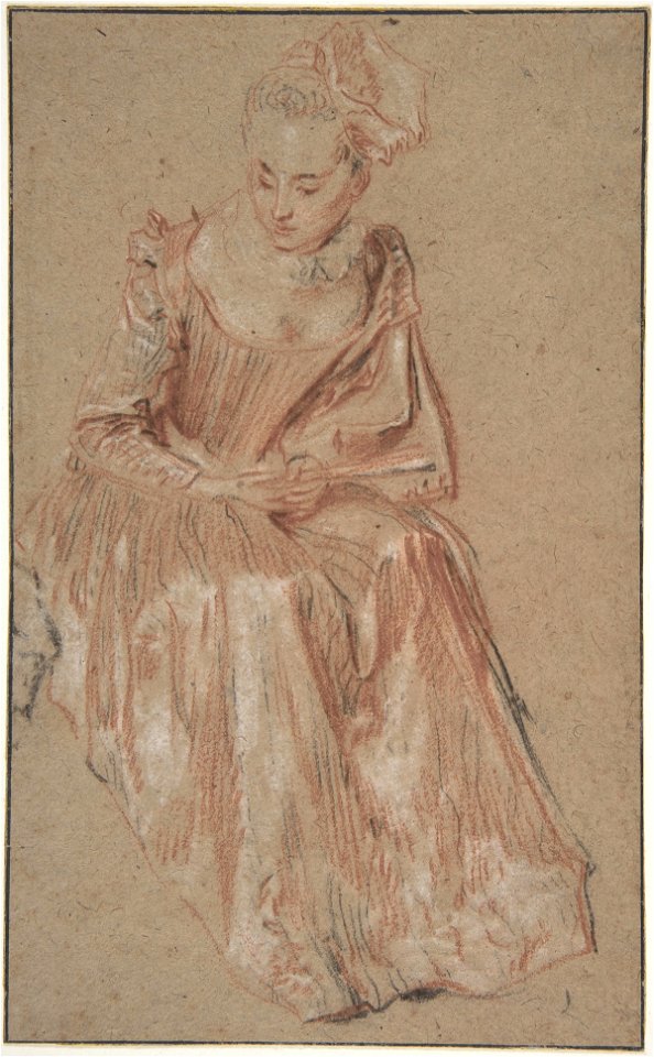 Antoine Watteau - Seated Woman Holding a Fan