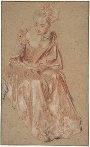 Antoine Watteau - Seated Woman Holding a Fan. Free illustration for personal and commercial use.