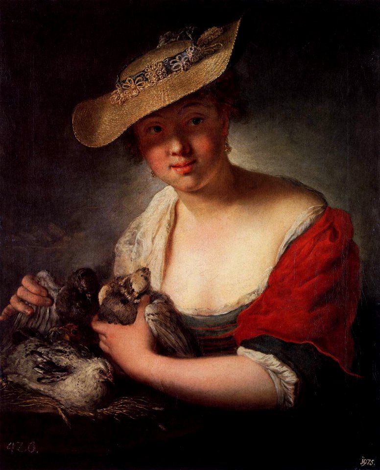 Antoine Pesne - Girl with Pigeons - WGA17378