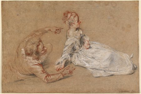 Antoine Watteau - Sitting Couple - WGA25486. Free illustration for personal and commercial use.