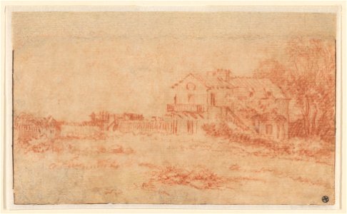 Antoine Watteau - Landscape with a Country House. Free illustration for personal and commercial use.